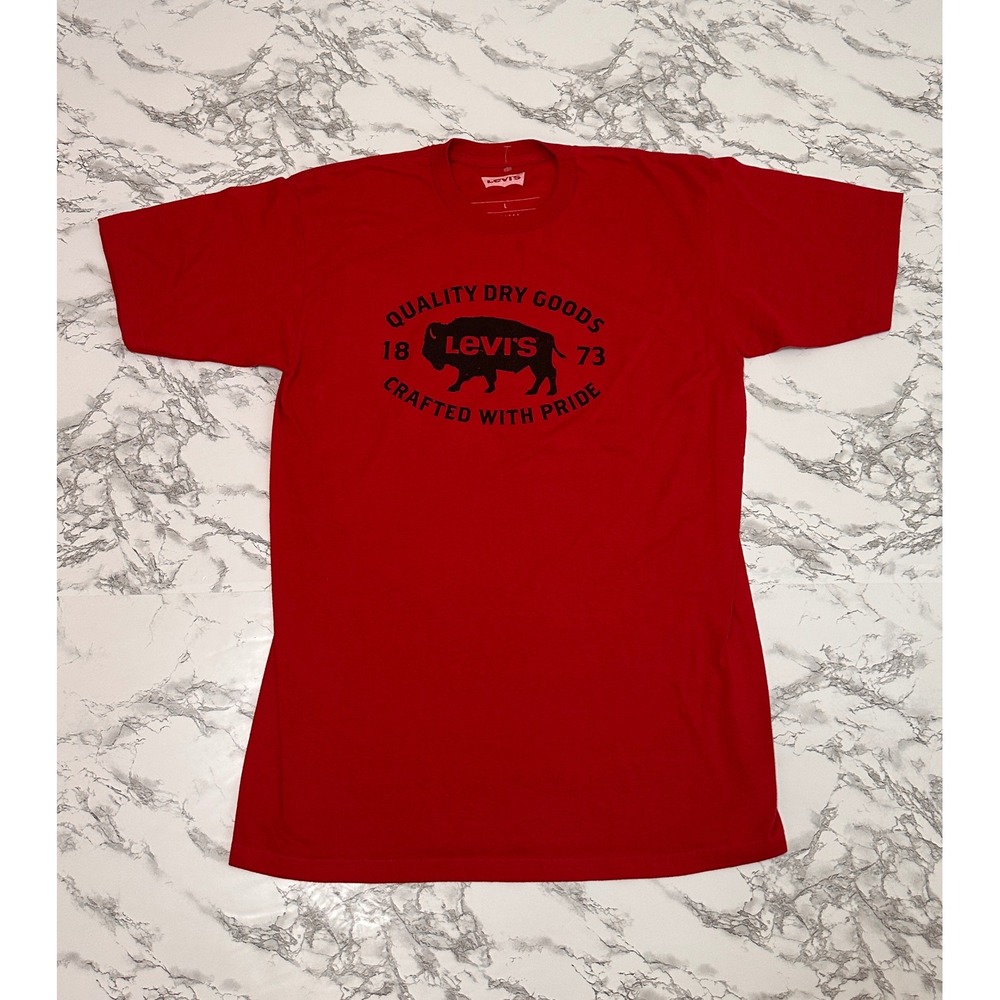 Levis Mens Red Graphic T-Shirt Buffalo Bison Quality Dry Goods Size L